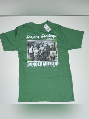 NEW The Office "Seasons Greetings From Dunder Mifflin" Holiday Tee (Green) SMALL
